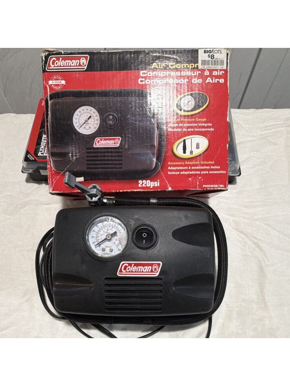 Coleman 12V Air Compressor with Built-in Pressure Gauge and Accessory Adaptors